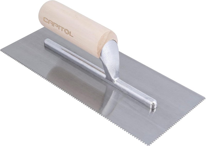 Capitol 115110 Professional Flooring Adhesive Trowel-1/16” x 1/16” x 1/16” Square-Notch, Silver/Light Wood - Image 1